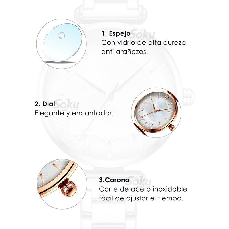 Reloj Inoxidable Nacar Brillante Elegante Mov Japones Cu