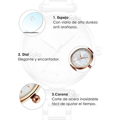 Reloj Inoxidable Nacar Brillante Elegante Mov Japones Cu