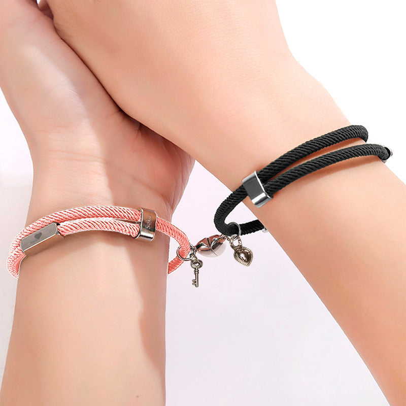 Kit 2 Brazaletes Magnéticos Pulsera  Llave Y Candado Parejas