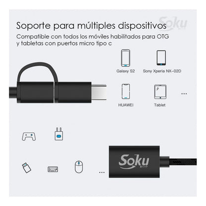 Cable 2 En 1 Adaptador Micro Usb V8 Tipo C A Usb 3.0 Otg