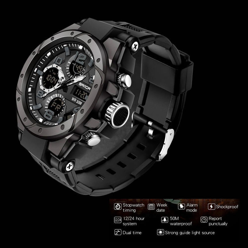 Reloj Dual Digital Led Militar Uso Rudo Contra Agua 5 Bar Sd