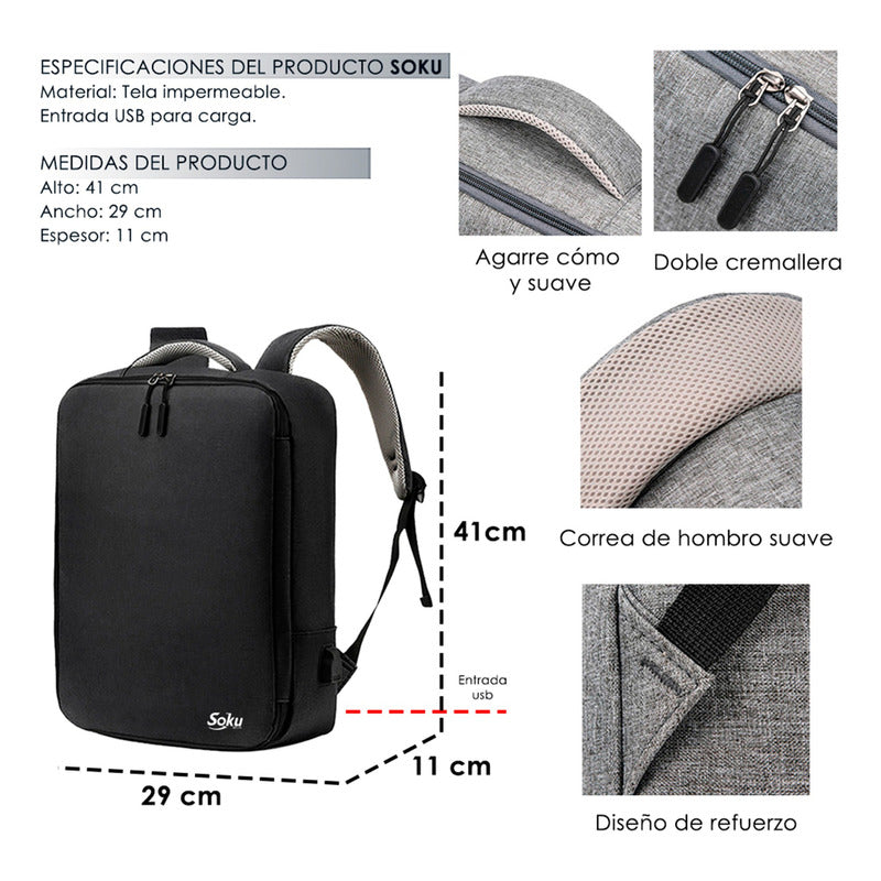Soku Mochila  Premium Contra Agua  Minimalista Para Laptop