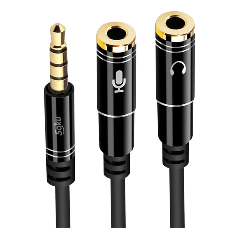 Soku Cable Divisor De Audio 3.5 Mm Mic Grabación Audifonos