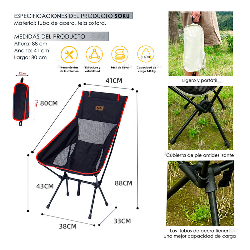 Soku Silla Reclinada Ergonomica Reforzada Viaje Camping Pick