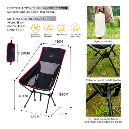 Soku Silla Reclinada Ergonomica Reforzada Viaje Camping Pick