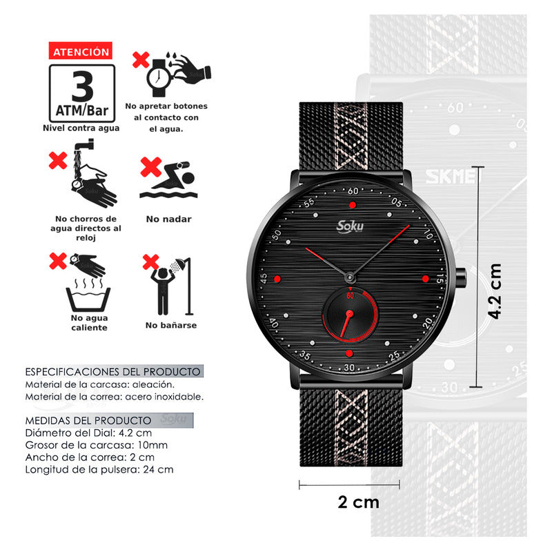 Reloj Acero Malla Inoxidable Cronometro Real Contra Agua Sk