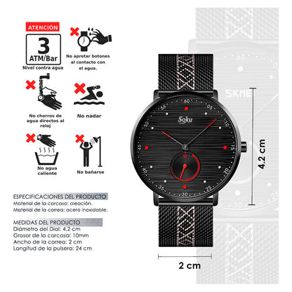 Reloj Acero Malla Inoxidable Cronometro Real Contra Agua Sk