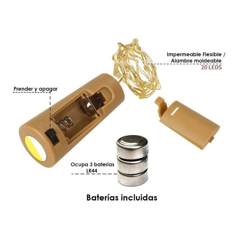 Lote Serie Luces 20 Led Botella Corcho Botella
