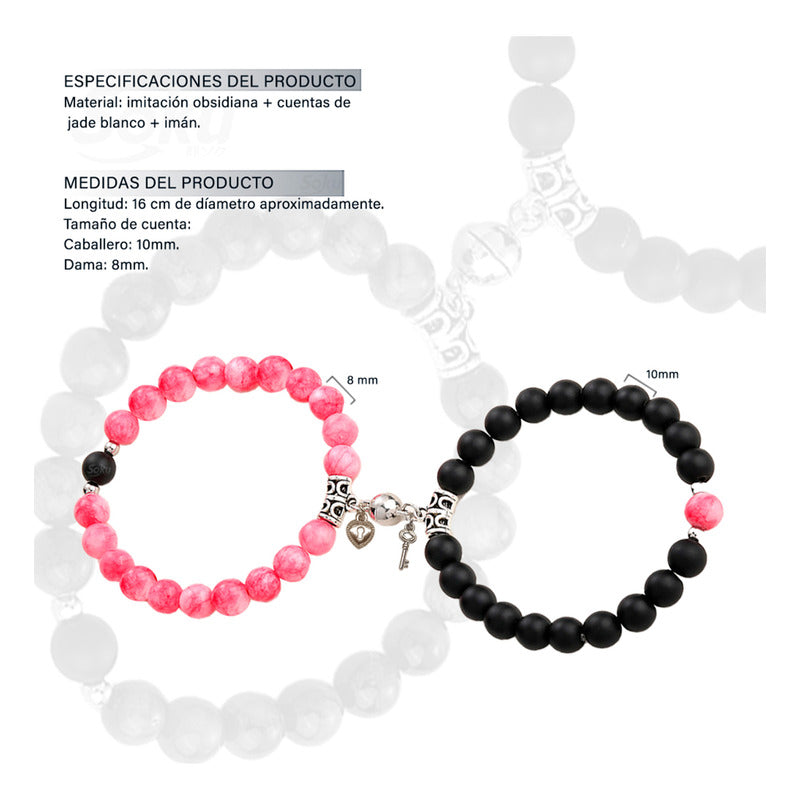 Pulseras Duo Pareja Piedra Iman  Amor Llave Candado