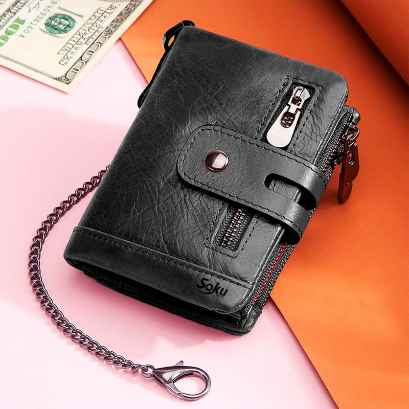 Cartera Billetera Hombre/mujer Piel Genuina Bloqueo Rfid