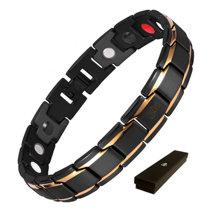 Pulsera Brazalete Acero Inoxidable Terapia Oro Negro Aa0011