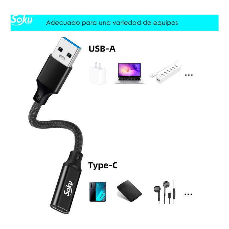 Soku Adaptador Usb 3.2 A Tipo C 3a Hembra Audio Ultra Rapido