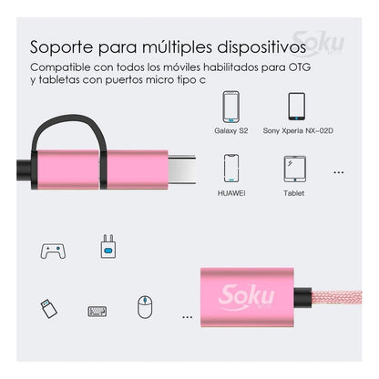 Cable 2 En 1 Adaptador Micro Usb V8 Tipo C A Usb 3.0 Otg