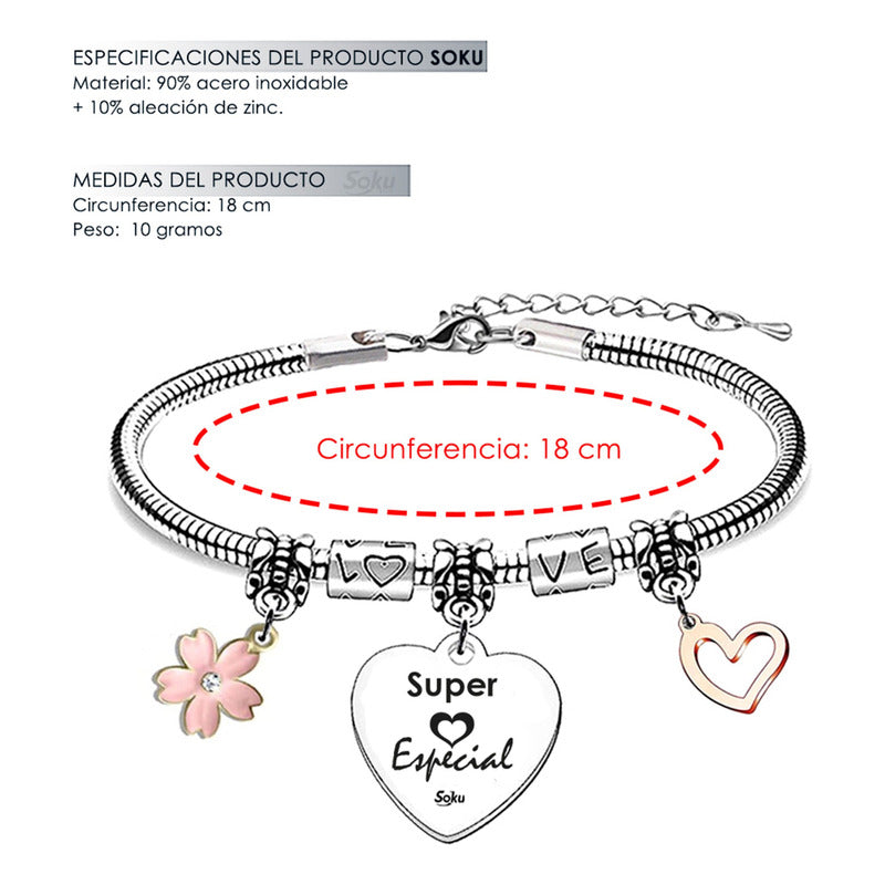 Soku Pulsera Regalo Corazón Acero Inoxidable Mama Amor Amiga