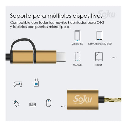 Cable 2 En 1 Adaptador Micro Usb V8 Tipo C A Usb 3.0 Otg