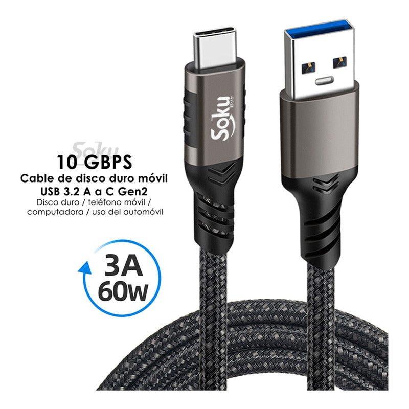 Cable Usb 3.2 A Tipo C Carga D 3a 60w 10gbps Para Samsung
