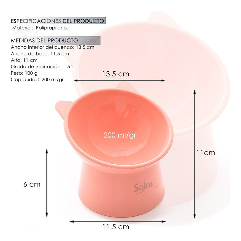 Soku Tazon Plato Para Gatos Perros Mascotas Kawaii Elevado