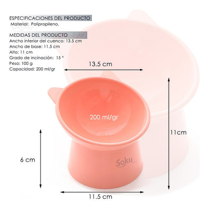 Soku Tazon Plato Para Gatos Perros Mascotas Kawaii Elevado