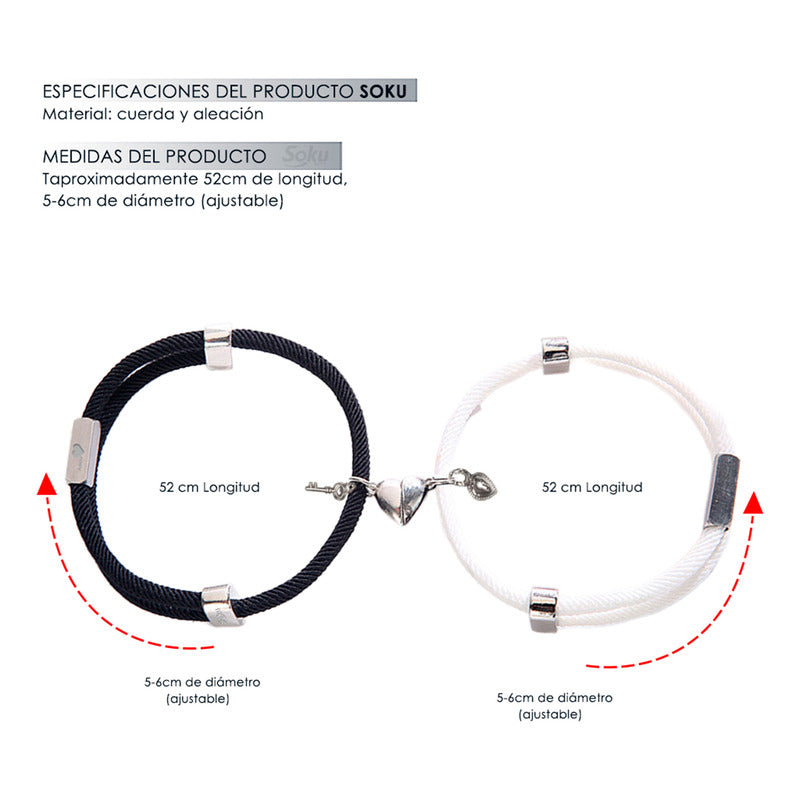Kit 2 Brazaletes Magnéticos Pulsera  Llave Y Candado Parejas