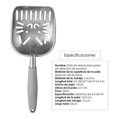 Pala Aluminio Arenero Recogedora Heces Desechos Mascota Gato