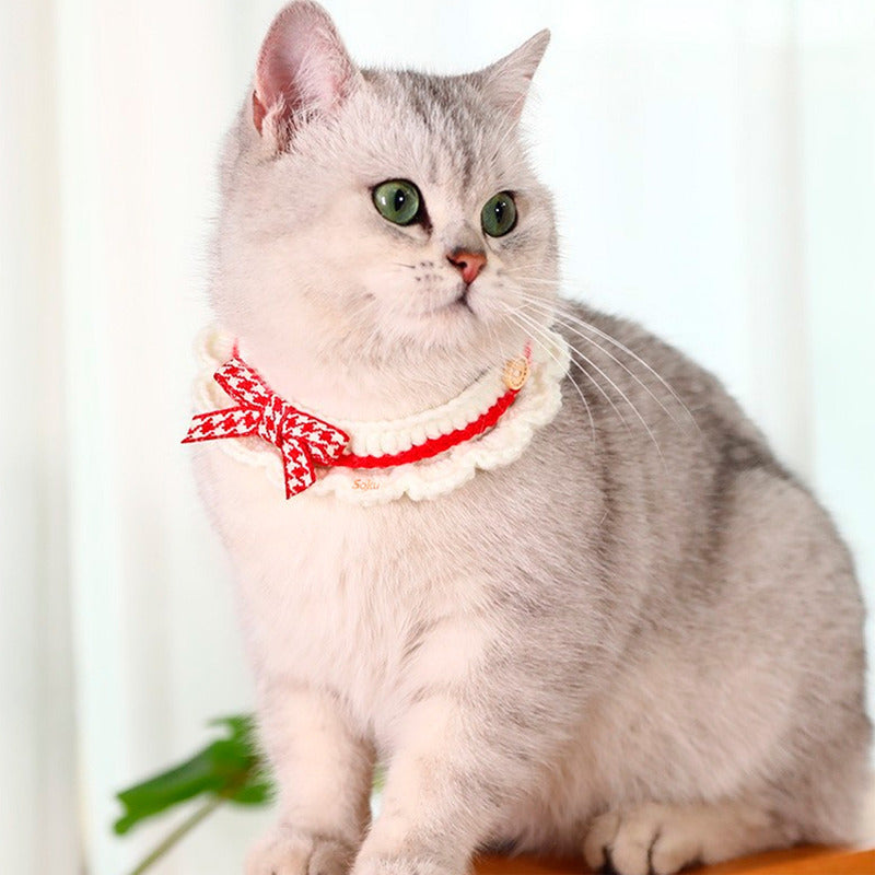 Soku Collar Bordado De Lana Moño Para Gato Super Kawaii