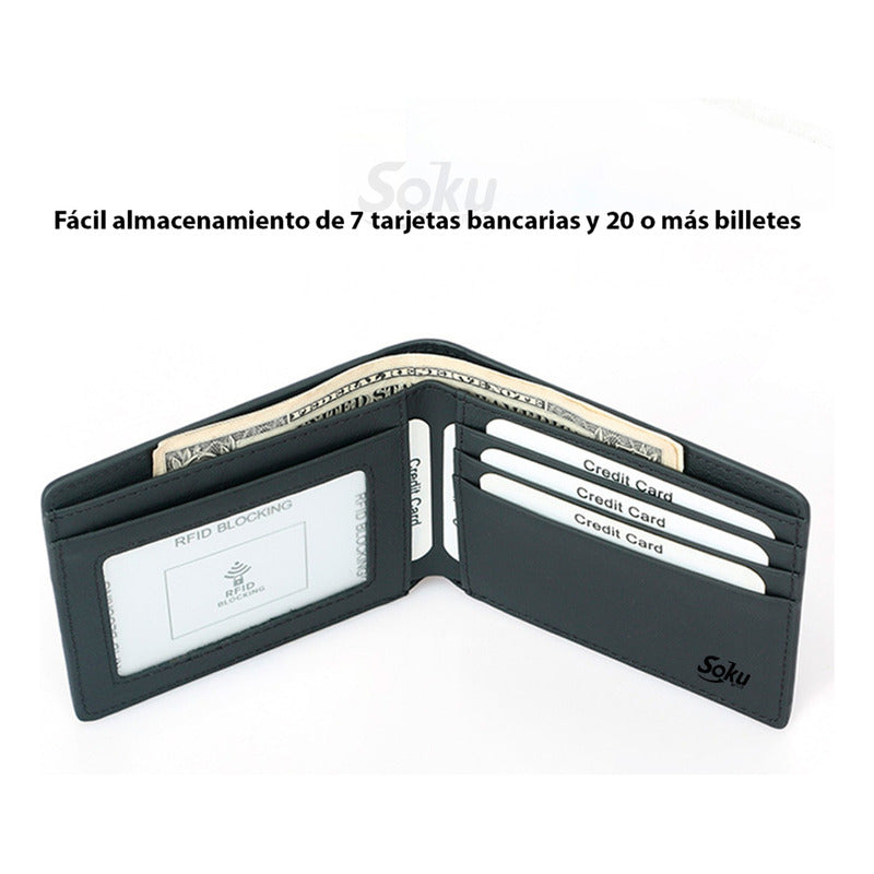 Cartera Billetera Fibra Carbono Antirrobo Piel Genuina Rfid