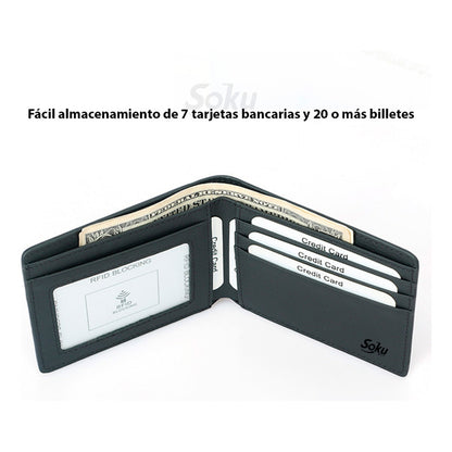 Cartera Billetera Fibra Carbono Antirrobo Piel Genuina Rfid