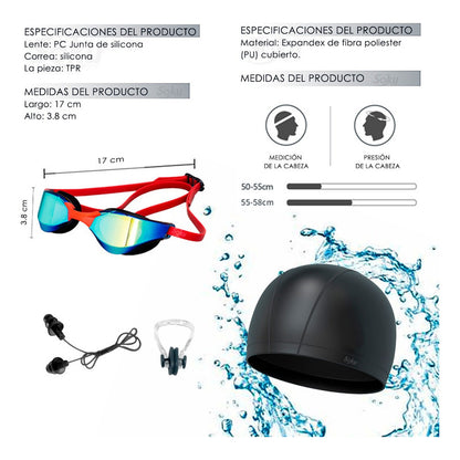 Kit Natación Profesional Gafas Polarizado Gorra Mujer Hombre