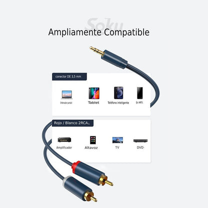 Cable Audio Auxiliar Plug Jack 3.5 Mm Macho A 2 Rca 3 M Pro