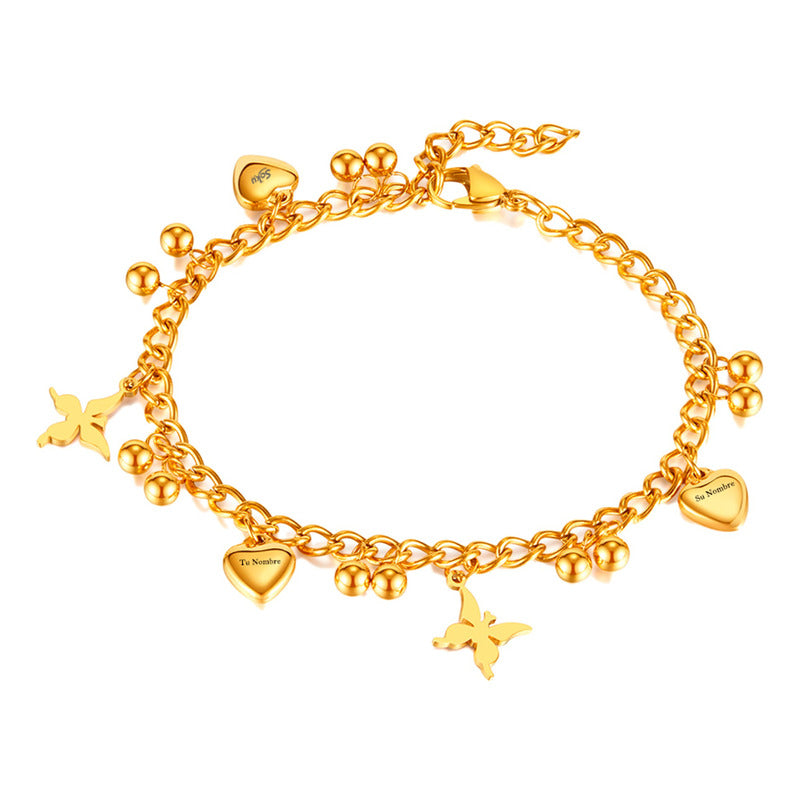 Soku Tobillera Personalizada Grabado Corazones Acero Titanio