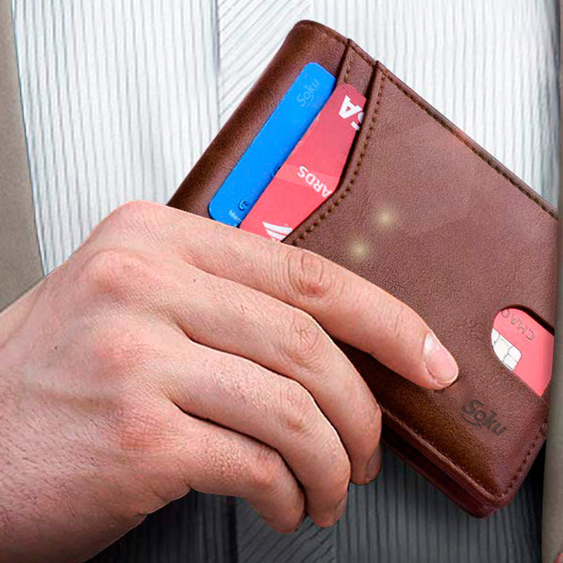 Cartera Billetera Slim Protección Rfid Piel Genuina Soku