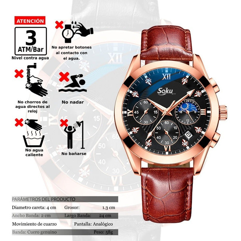 Reloj Cuero Cronometro Real Fechador Original Impermeable