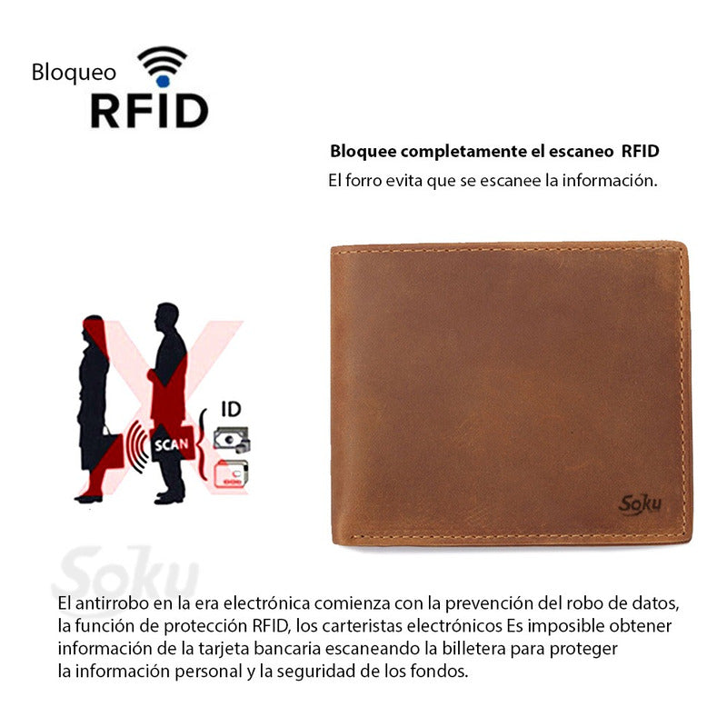 Cartera Billetera Antirrobo Microfibra Piel Premium Genuina