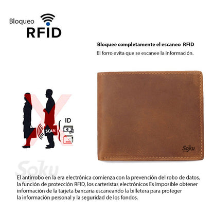 Cartera Billetera Antirrobo Microfibra Piel Premium Genuina