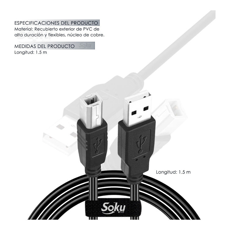 Soku Cable Impresora Universal 1.5m Usb 2.0 Para Hp Calidad