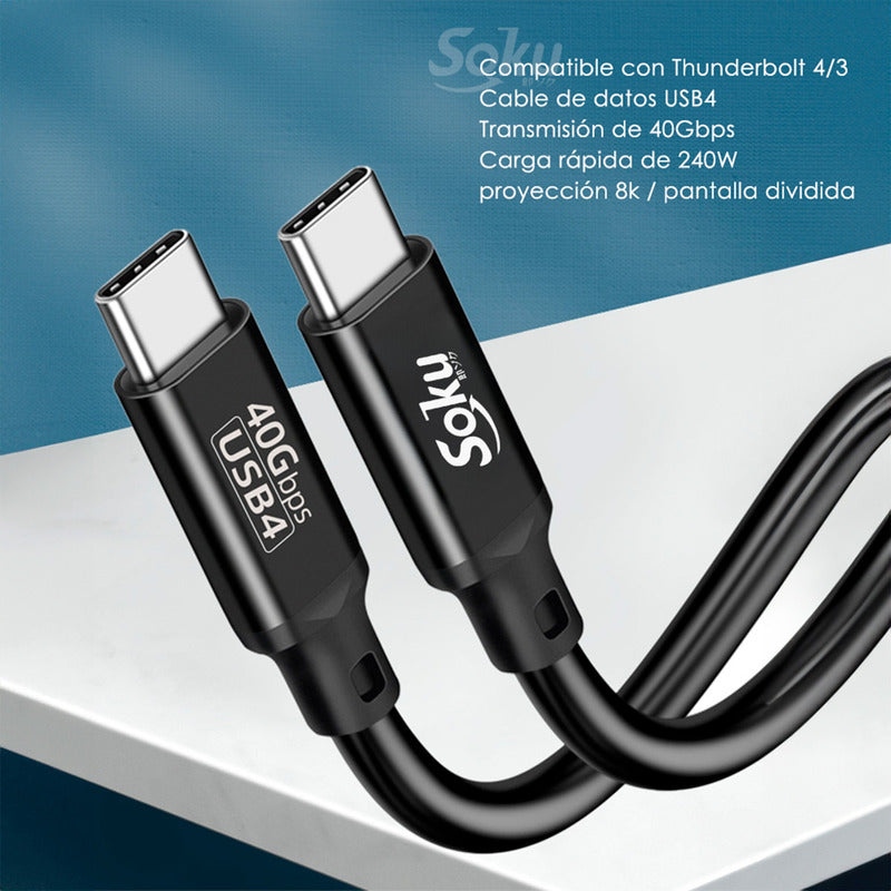 Soku Cable Usb 4.0 Tipo C Gamer 40gbps 8k Alta Gama 240w