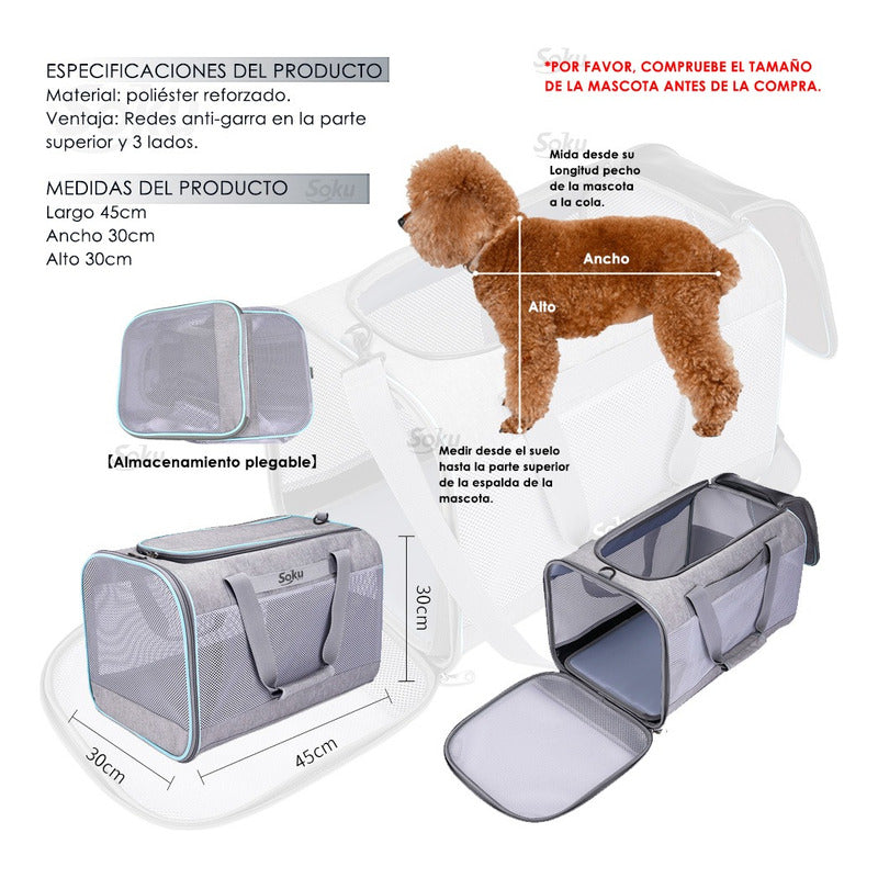 Soku Mochila Viaje Perro Gato Grande Antirasguños Premium