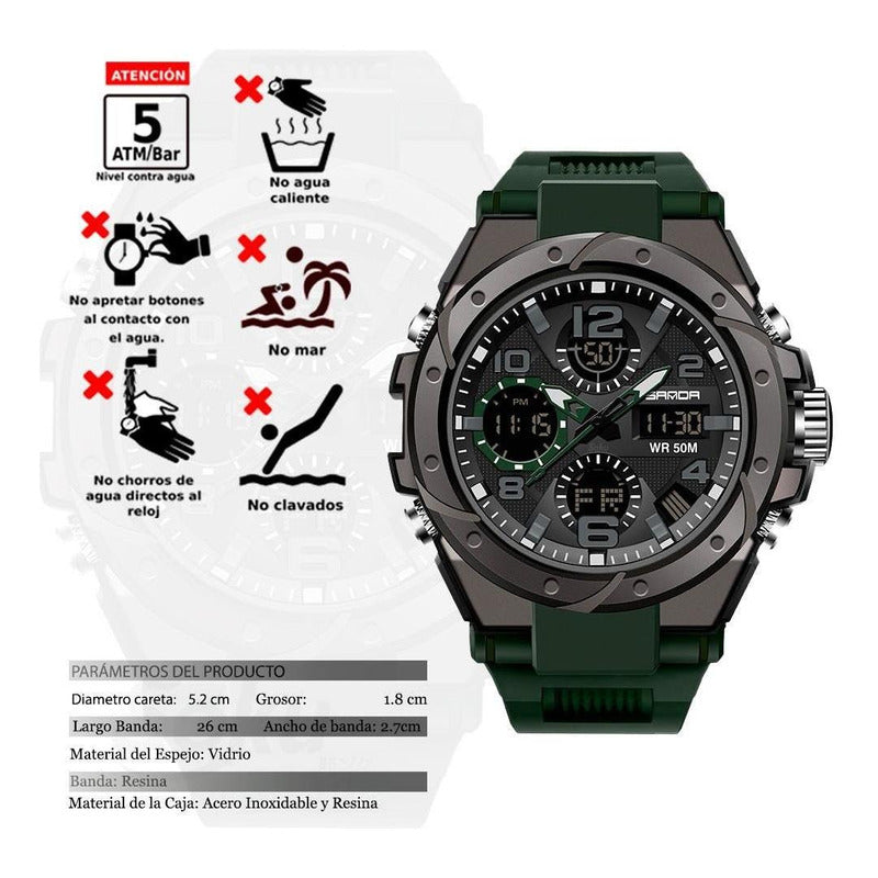 Reloj Dual Digital Led Militar Uso Rudo Contra Agua 5 Bar Sd