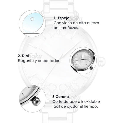 Reloj Inoxidable Nacar Brillante Elegante Mov Japones Cu