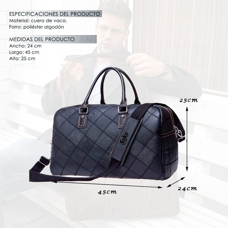 Exquisito Maletin Bolso Viaje Gym Piel Original Premium Soku