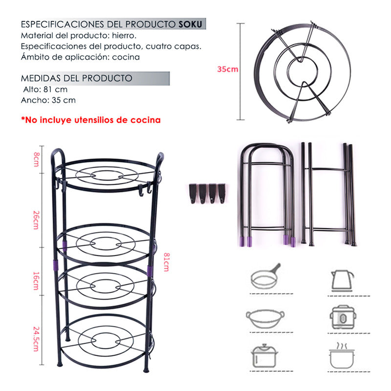 Soku Organizador De Cocina Ollas Sartenes Resiste Durable