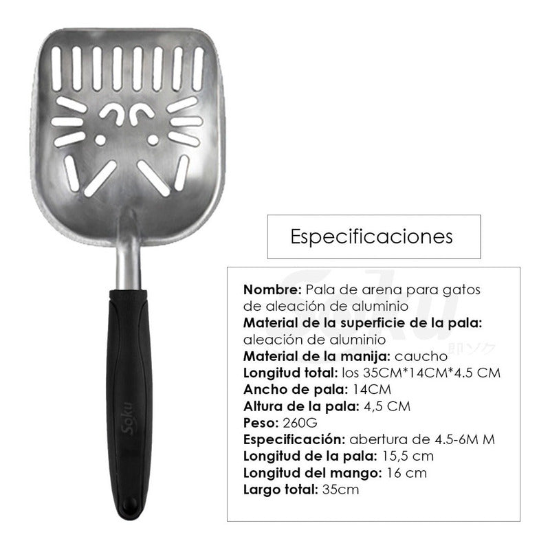 Pala Aluminio Arenero Recogedora Heces Desechos Mascota Gato