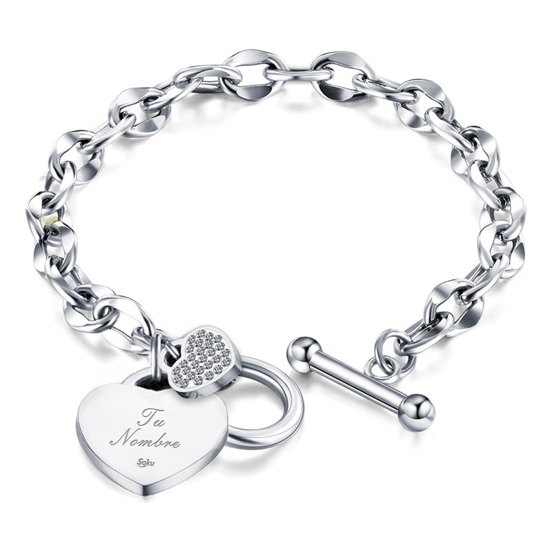 Pulsera Personalizada Grabado Corazon Acero Titanio Forever
