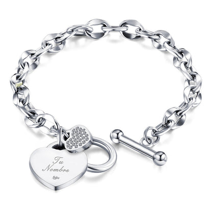 Pulsera Personalizada Grabado Corazon Acero Titanio Forever