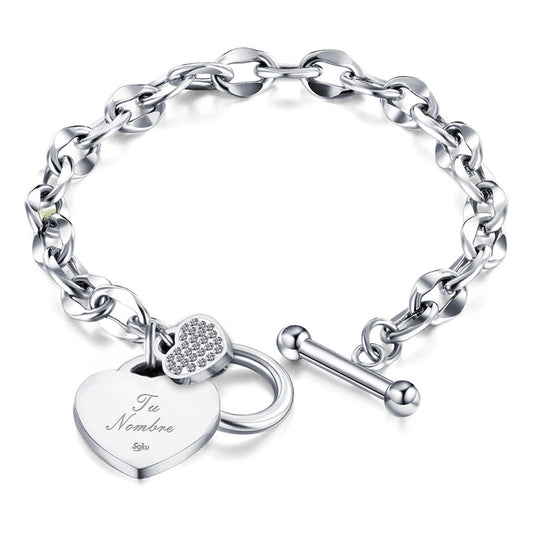 Pulsera Personalizada Grabado Corazon Acero Titanio Forever