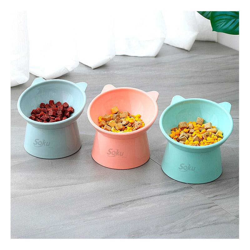 Soku Tazon Plato Para Gatos Perros Mascotas Kawaii Elevado