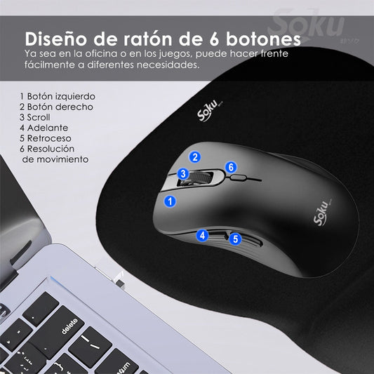 Soku Raton Inalambrico Para Batería Recargable Dpi Ajustable
