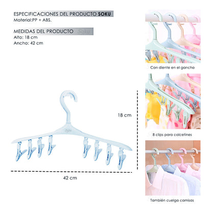 Gancho De Ropa Multifuncional Percha Con 8 Clips Organizador