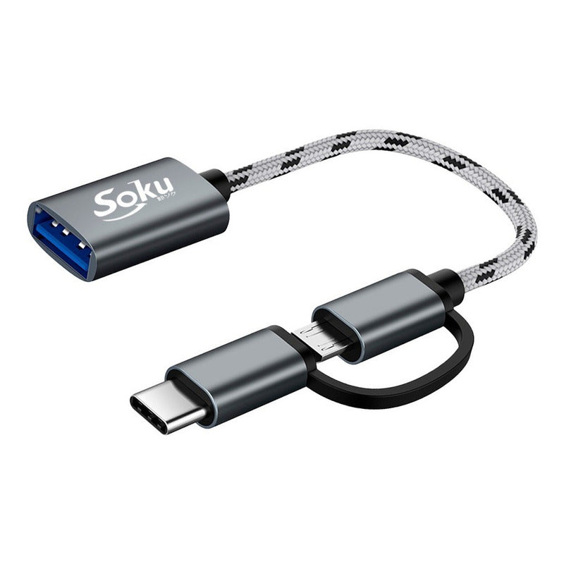 Cable 2 En 1 Adaptador Micro Usb V8 Tipo C A Usb 3.0 Otg