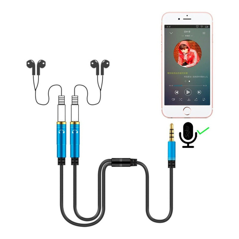 Cable Divisor Audio 3.5mm 3 Polos Macho A 2 Hembra Parejas